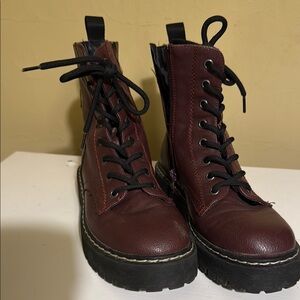 Sincerely Jules Combat Moto Boots Brown Black Platform